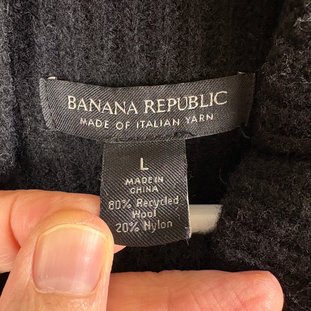 Banana Republic Men's Chunky Knit Sweater Lg Black Gray Wool Blend Fisherman - Picture 2 of 7